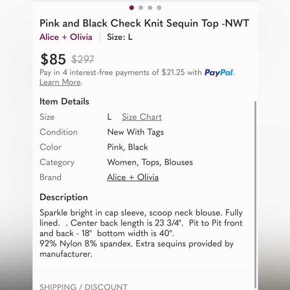 Alice & Olivia Black Magenta Sequin Checker Patterned Knit Short Sleeve Top - L - Picture 12 of 12